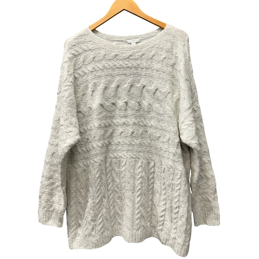 J. Jill Sweater Womens XL Cable Knit Cream Pullover Cotton Blend Coastal